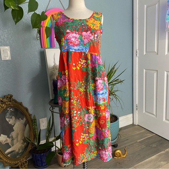 Jams World Dresses Vintage Jams World Red Floral Midi Dress Small Poshmark